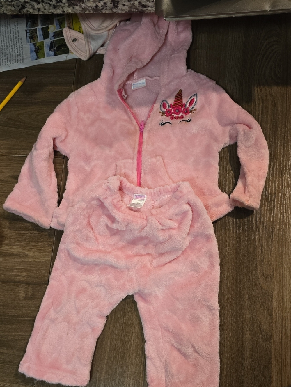 Unbranded Girls' Pink Plush Unicorn Matching Set - Hoodie & Pants